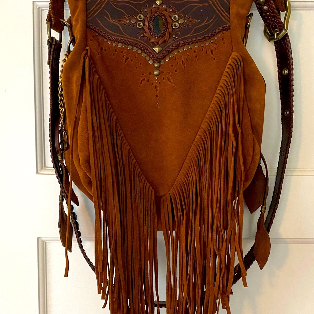 NEW Suede fringe bag with tigers eye stone